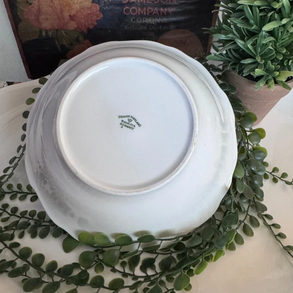 Johann Haviland Blue Garland Serving Bowl Scalloped Gold Trim Fine China 8.25in